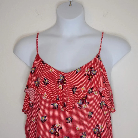 Everly Gingham Crop Tank Top Sz L Floral Back Tie Boho Cottagecore - Picture 3 of 12
